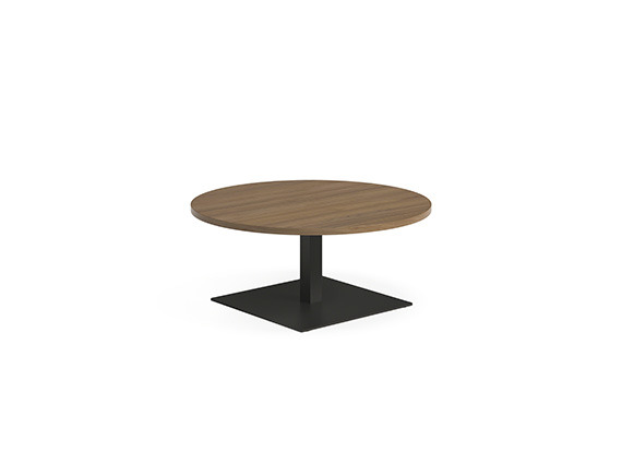White background image with round wooden table